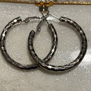 Textured Silver Hoop Earrings